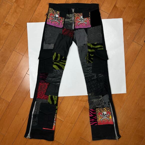 Rare Y2K Serious Los Angeles Patchwork Pants LA Clothing Black Jeans Goth Punk - Picture 5 of 16